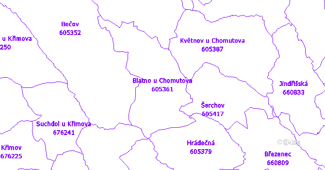 Katastrální mapa Blatno u Chomutova - přehledová mapa katastrálního území