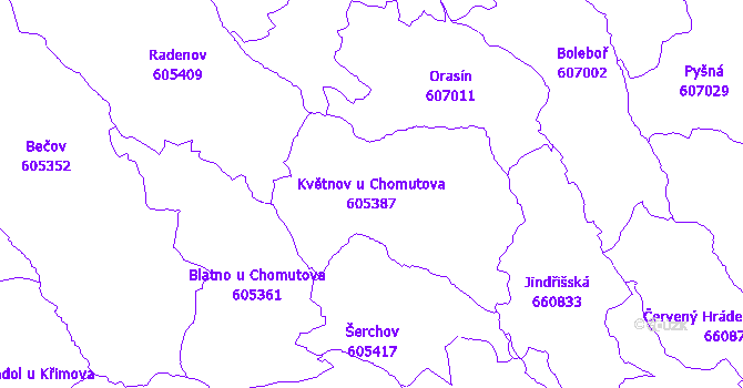 Katastrální mapa Květnov u Chomutova - přehledová mapa katastrálního území