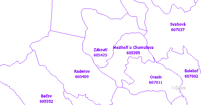 Katastrální mapa Zákoutí - přehledová mapa katastrálního území