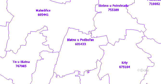 Katastrální mapa Blatno u Podbořan - přehledová mapa katastrálního území