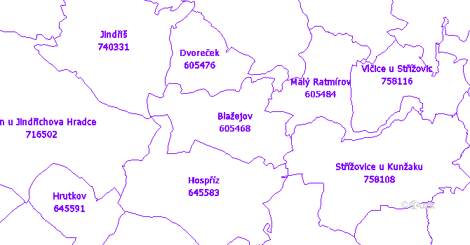 Katastrální mapa Blažejov - přehledová mapa katastrálního území