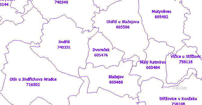 Katastrální mapa Dvoreček - přehledová mapa katastrálního území