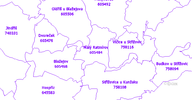 Katastrální mapa Malý Ratmírov - přehledová mapa katastrálního území