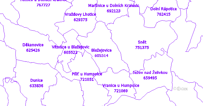 Katastrální mapa Blažejovice - přehledová mapa katastrálního území