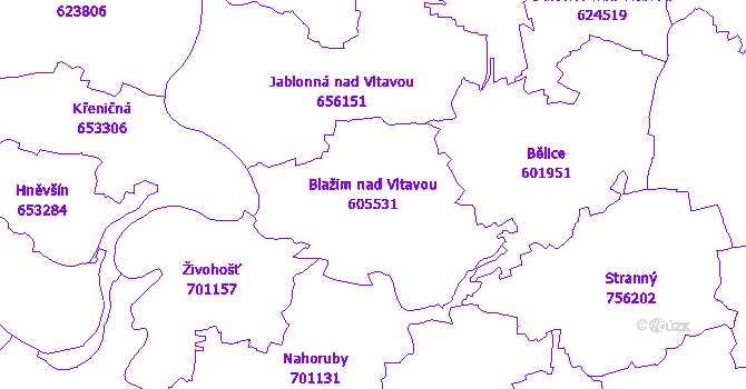Katastrální mapa Blažim nad Vltavou - přehledová mapa katastrálního území