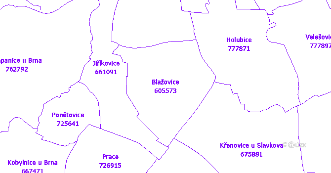 Katastrální mapa Blažovice - přehledová mapa katastrálního území