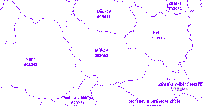 Katastrální mapa Blízkov - přehledová mapa katastrálního území
