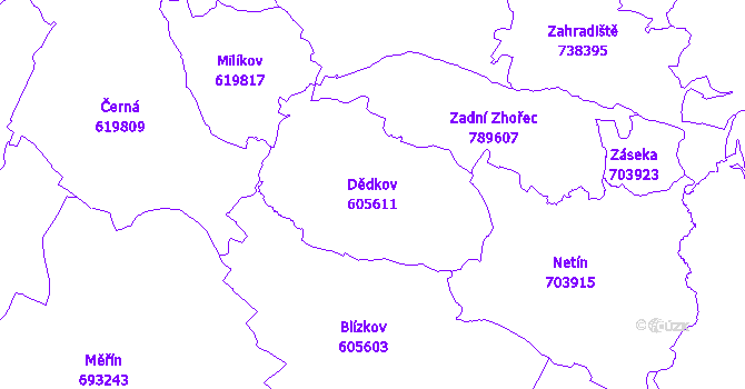 Katastrální mapa Dědkov - přehledová mapa katastrálního území