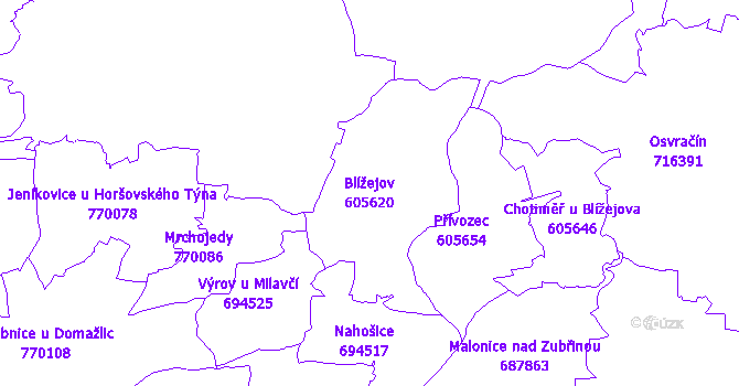 Katastrální mapa Blížejov - přehledová mapa katastrálního území