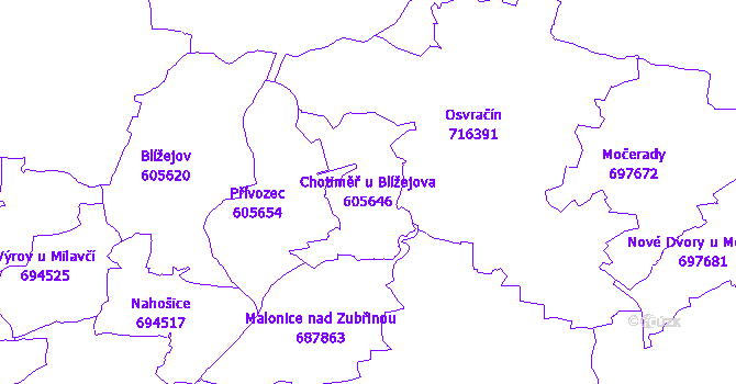 Katastrální mapa Chotiměř u Blížejova - přehledová mapa katastrálního území
