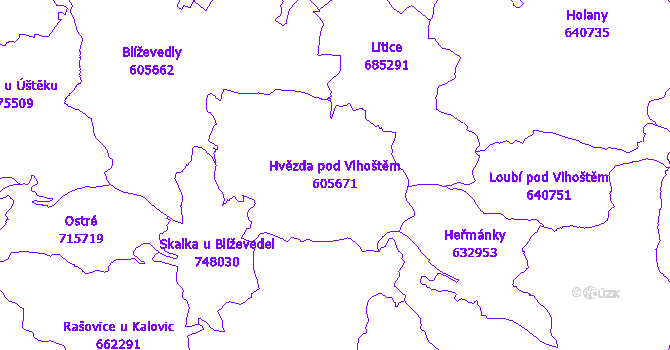 Katastrální mapa Hvězda pod Vlhoštěm - přehledová mapa katastrálního území