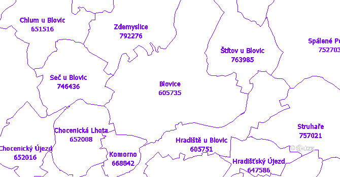 Katastrální mapa Blovice - přehledová mapa katastrálního území