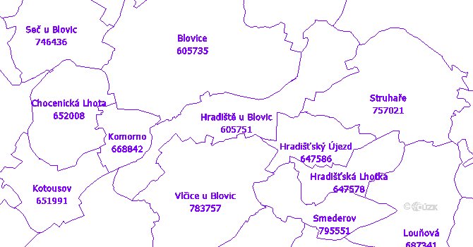 Katastrální mapa Hradiště u Blovic