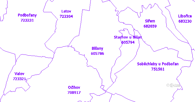 Katastrální mapa Blšany - přehledová mapa katastrálního území