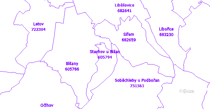 Katastrální mapa Stachov u Blšan - přehledová mapa katastrálního území