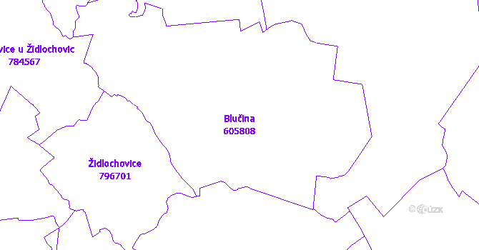 Katastrální mapa Blučina - přehledová mapa katastrálního území