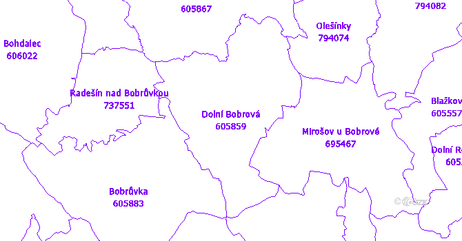 Katastrální mapa Dolní Bobrová - přehledová mapa katastrálního území