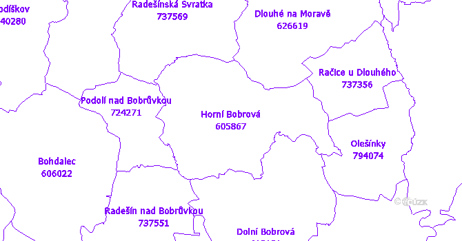 Katastrální mapa Horní Bobrová - přehledová mapa katastrálního území