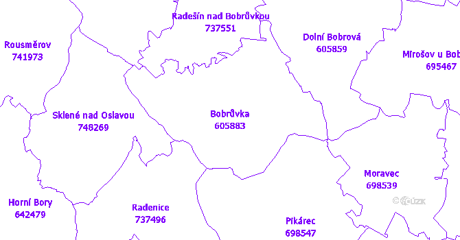 Katastrální mapa Bobrůvka - přehledová mapa katastrálního území