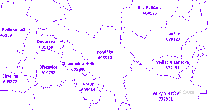 Katastrální mapa Boháňka - přehledová mapa katastrálního území