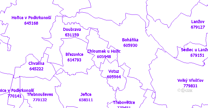 Katastrální mapa Chloumek u Hořic - přehledová mapa katastrálního území