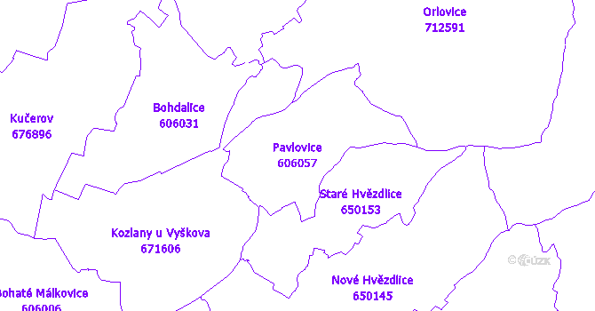Katastrální mapa Pavlovice - přehledová mapa katastrálního území