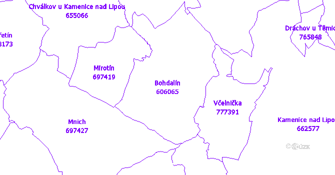 Katastrální mapa Bohdalín - přehledová mapa katastrálního území