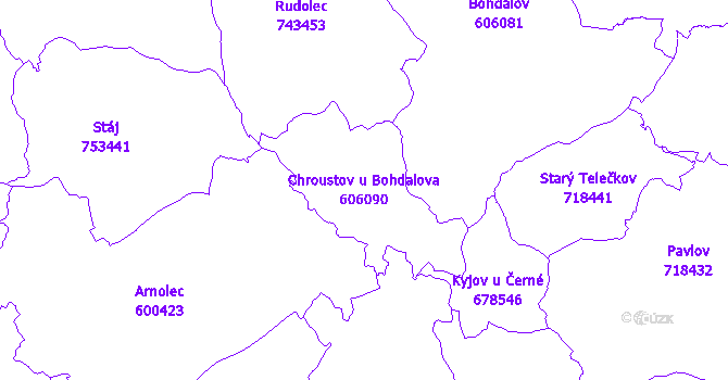 Katastrální mapa Chroustov u Bohdalova - přehledová mapa katastrálního území