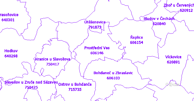 Katastrální mapa Prostřední Ves - přehledová mapa katastrálního území