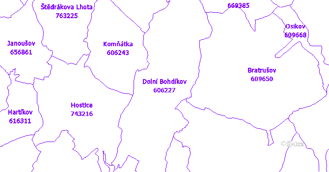 Katastrální mapa Dolní Bohdíkov