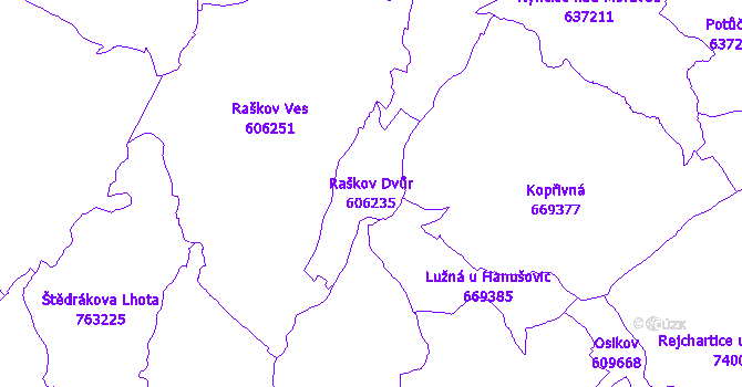 Katastrální mapa Raškov Dvůr - přehledová mapa katastrálního území
