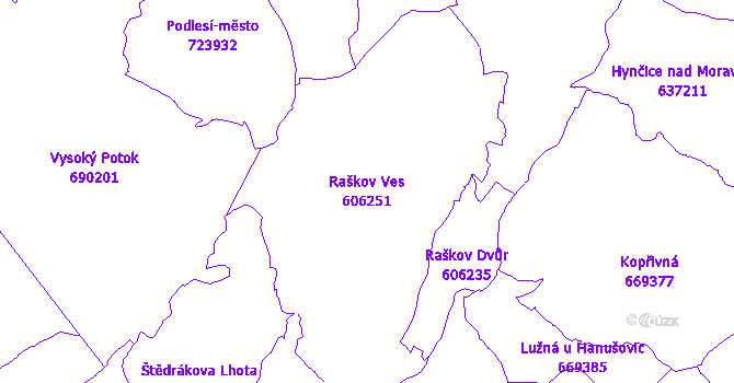 Katastrální mapa Raškov Ves - přehledová mapa katastrálního území