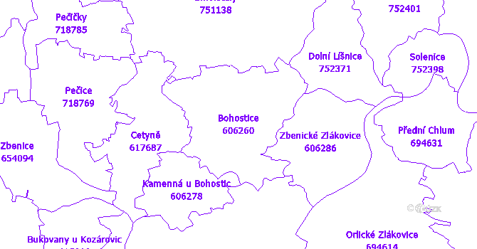 Katastrální mapa Bohostice - přehledová mapa katastrálního území