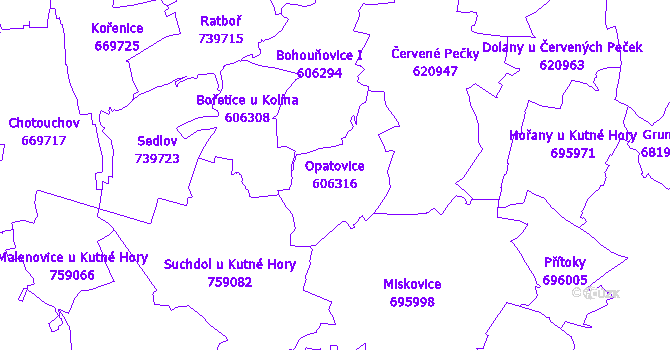Katastrální mapa Opatovice - přehledová mapa katastrálního území