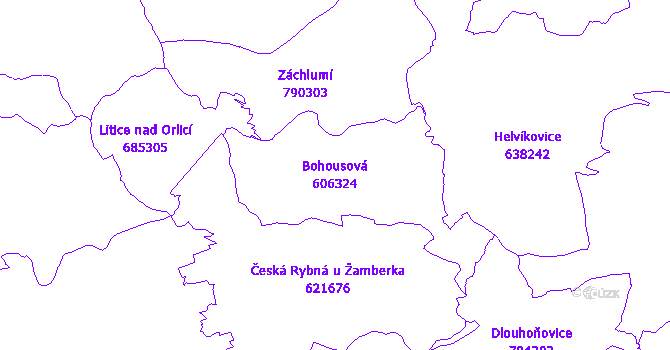 Katastrální mapa Bohousová - přehledová mapa katastrálního území