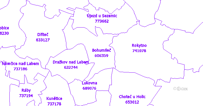 Katastrální mapa Bohumileč - přehledová mapa katastrálního území