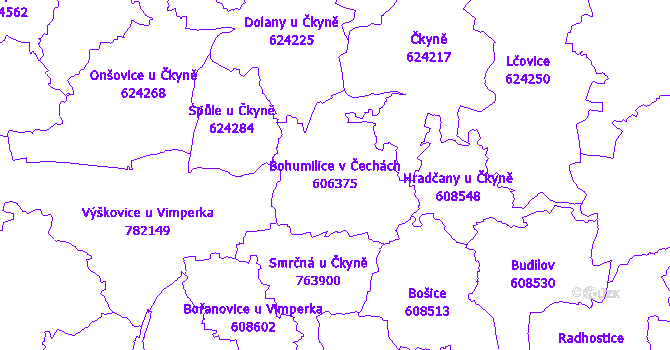 Katastrální mapa Bohumilice v Čechách - přehledová mapa katastrálního území