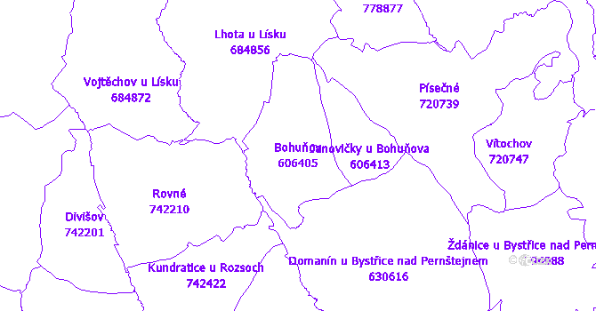 Katastrální mapa Bohuňov - přehledová mapa katastrálního území