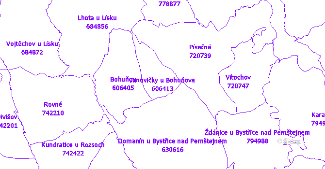 Katastrální mapa Janovičky u Bohuňova - přehledová mapa katastrálního území