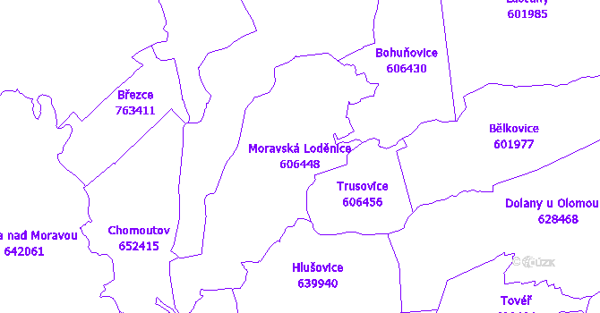 Katastrální mapa Moravská Loděnice - přehledová mapa katastrálního území