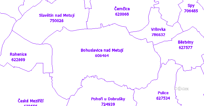 Katastrální mapa Bohuslavice nad Metují - přehledová mapa katastrálního území