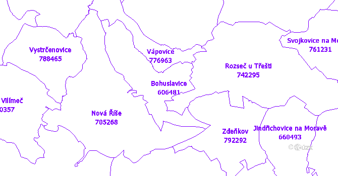Katastrální mapa Bohuslavice - přehledová mapa katastrálního území