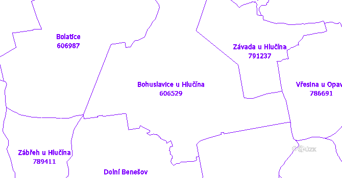 Katastrální mapa Bohuslavice u Hlučína - přehledová mapa katastrálního území