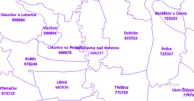 Katastrální mapa Bohuslavice nad Moravou