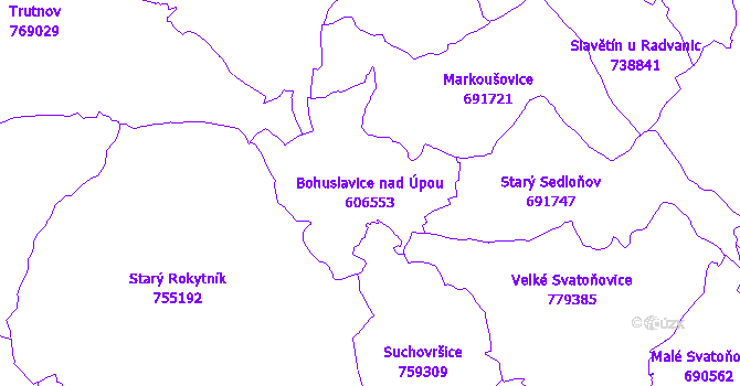 Katastrální mapa Bohuslavice nad Úpou - přehledová mapa katastrálního území