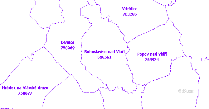 Katastrální mapa Bohuslavice nad Vláří - přehledová mapa katastrálního území