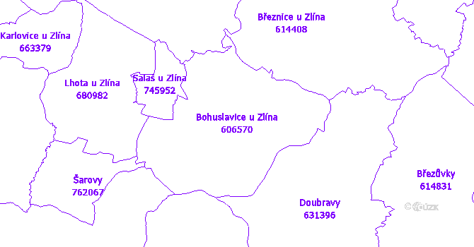 Katastrální mapa Bohuslavice u Zlína - přehledová mapa katastrálního území