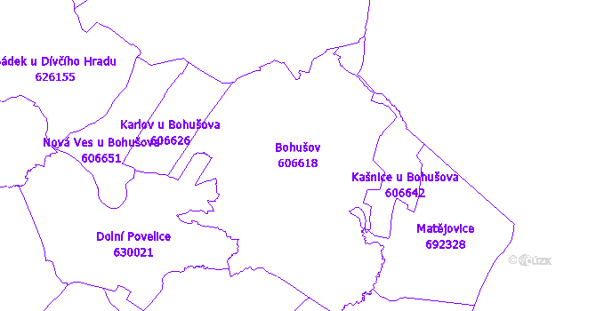 Katastrální mapa Bohušov - přehledová mapa katastrálního území