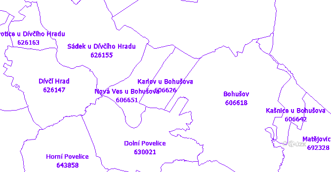 Katastrální mapa Karlov u Bohušova - přehledová mapa katastrálního území