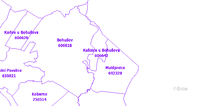 Katastrální mapa Kašnice u Bohušova - přehledová mapa katastrálního území